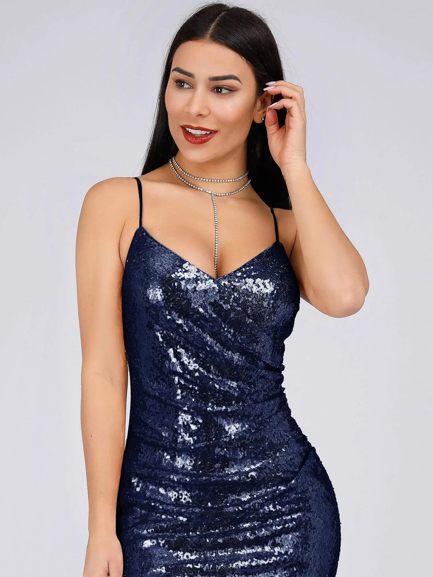 Sexy Spaghetti Straps Fishtail Sequin Evening Gowns for Women