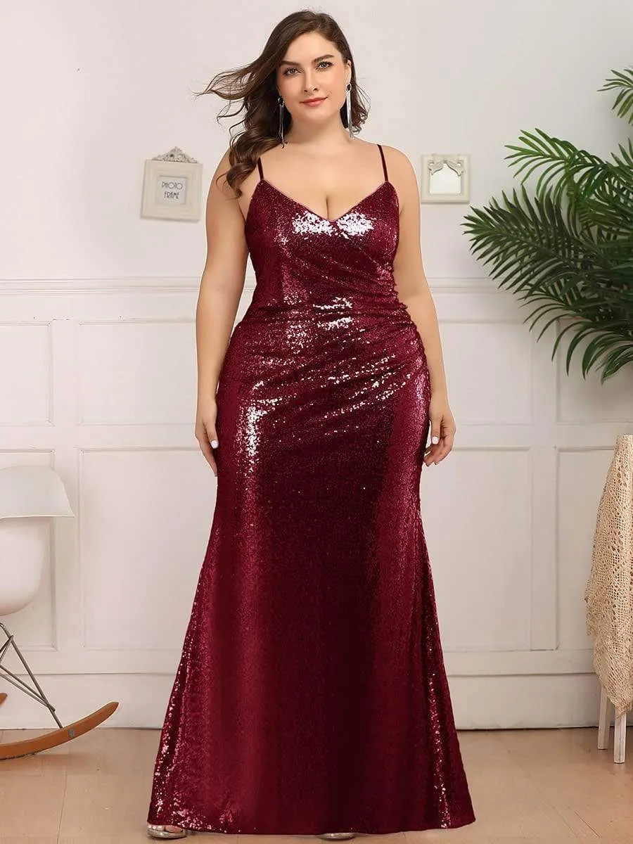 Sexy Spaghetti Straps Fishtail Sequin Evening Gowns for Women