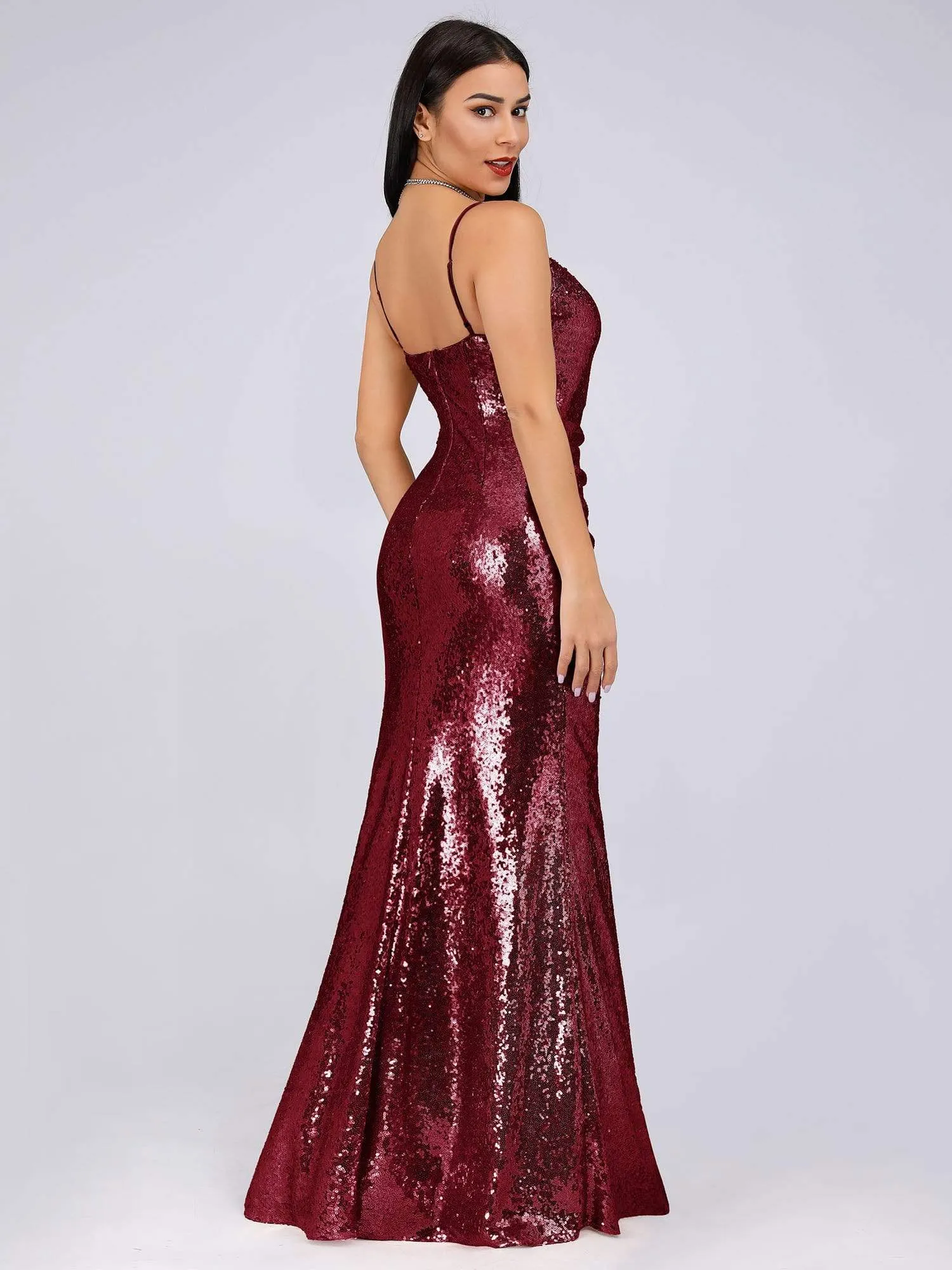 Sexy Spaghetti Straps Fishtail Sequin Evening Gowns for Women