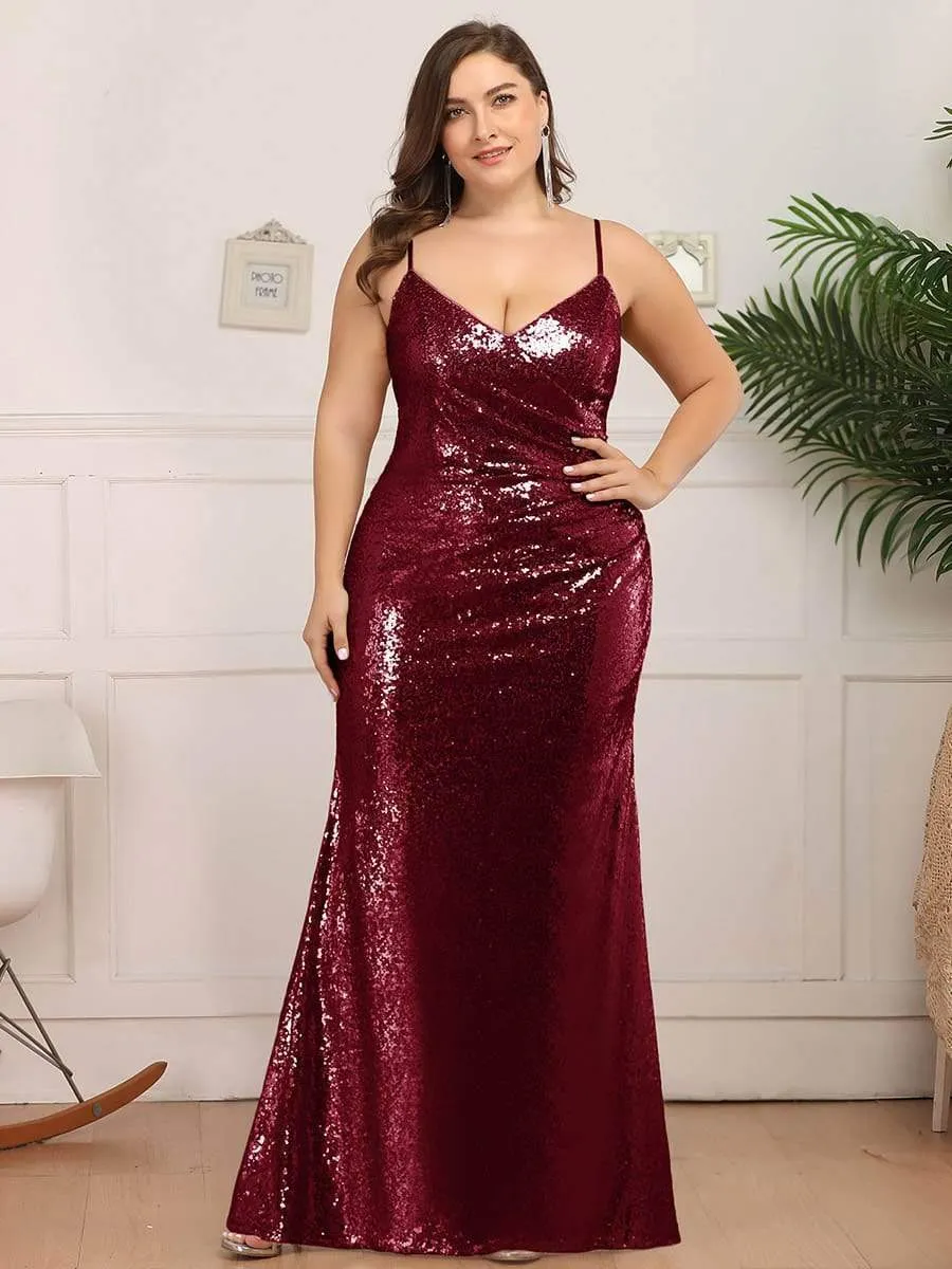 Sexy Spaghetti Straps Fishtail Sequin Evening Gowns for Women