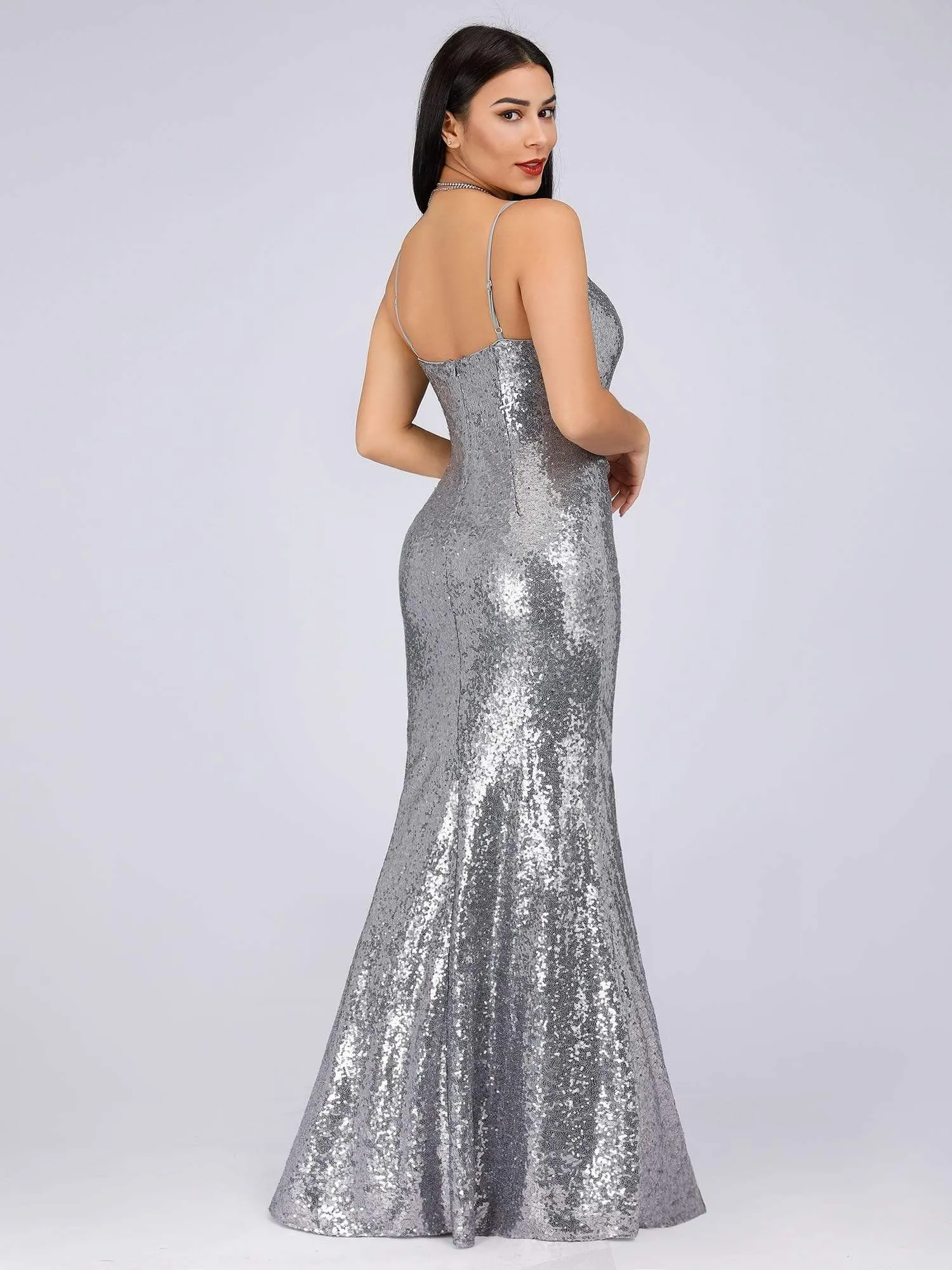 Sexy Spaghetti Straps Fishtail Sequin Evening Gowns for Women