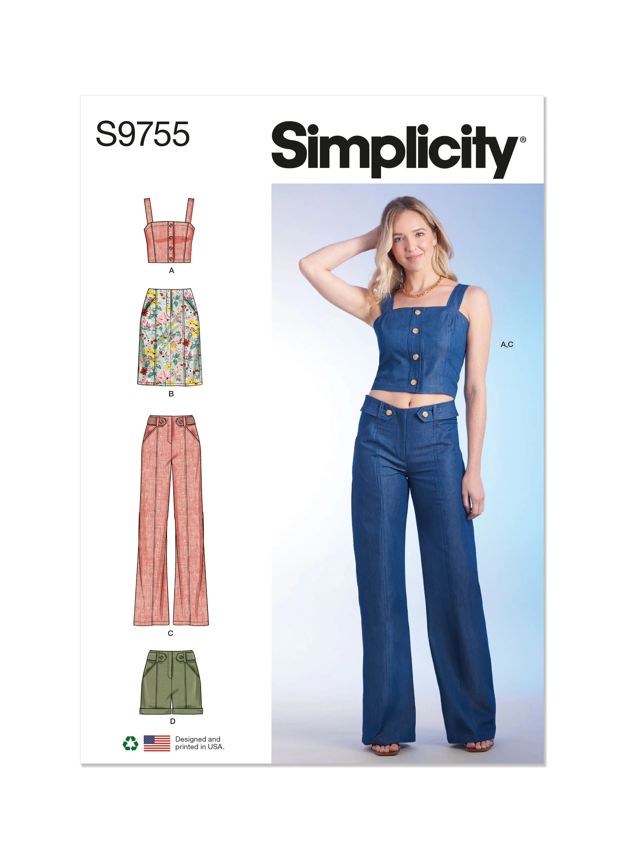 Simplicity 9755 sewing pattern Misses' Top, Skirt, Pants and Shorts