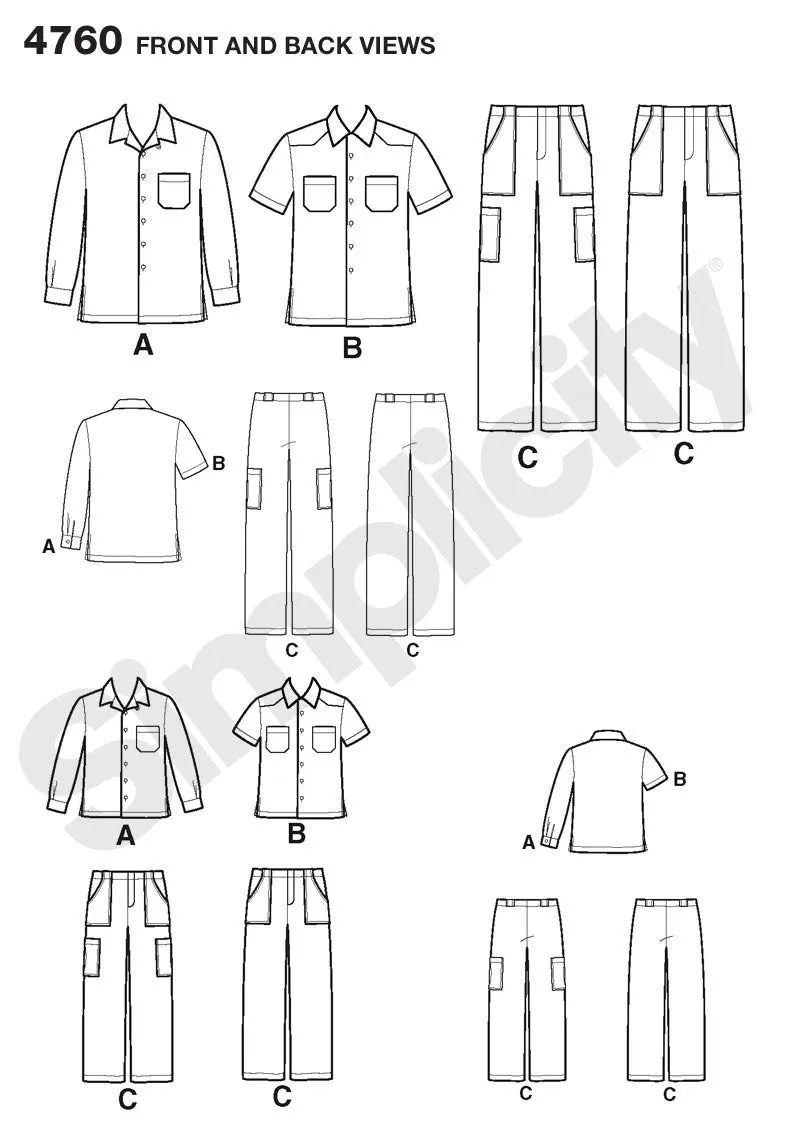 Simplicity Pattern 4760 Boys' and Men's Pants and Shirt