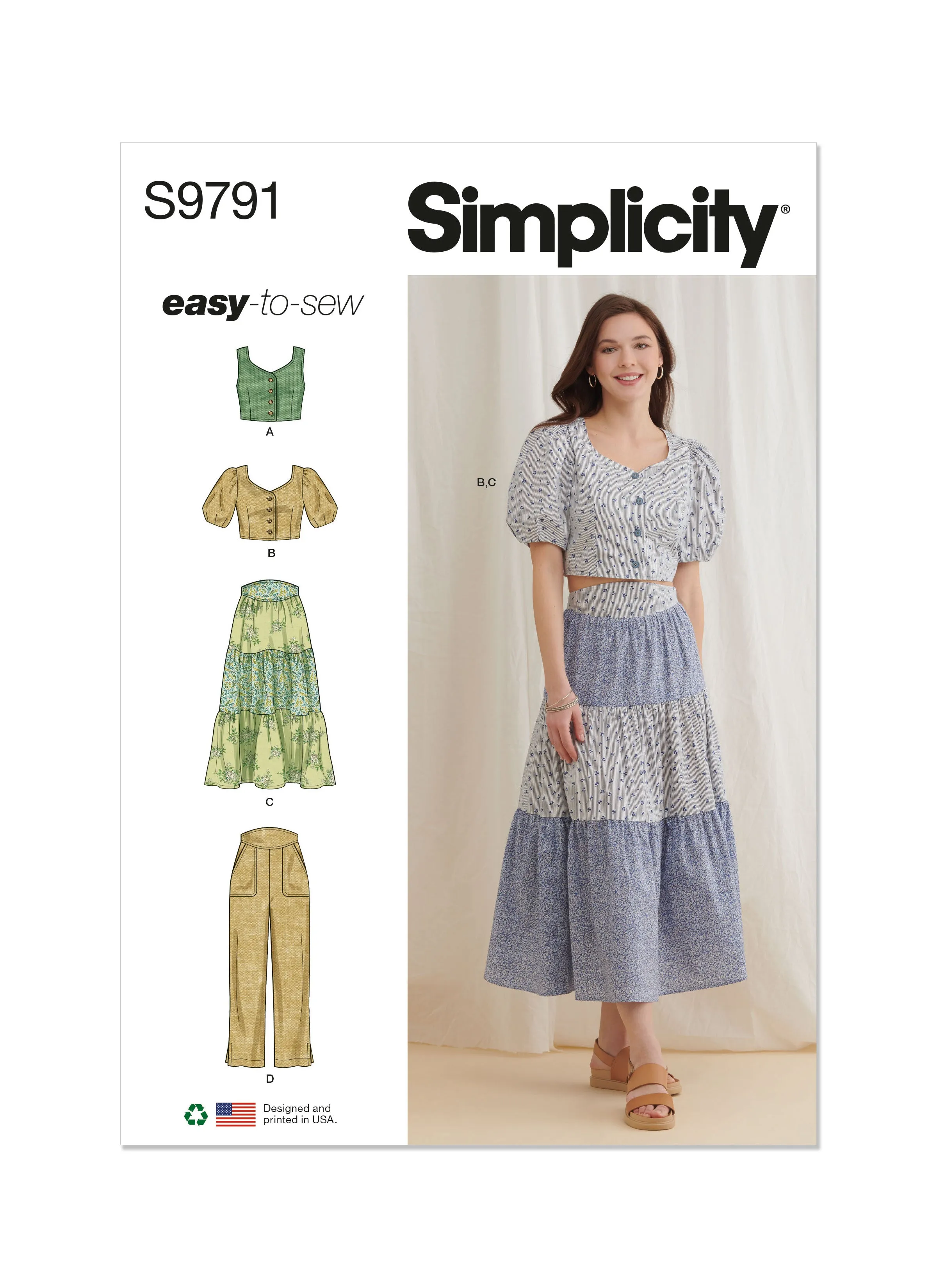 Simplicity sewing pattern 9791 Tops, Skirt and Pants