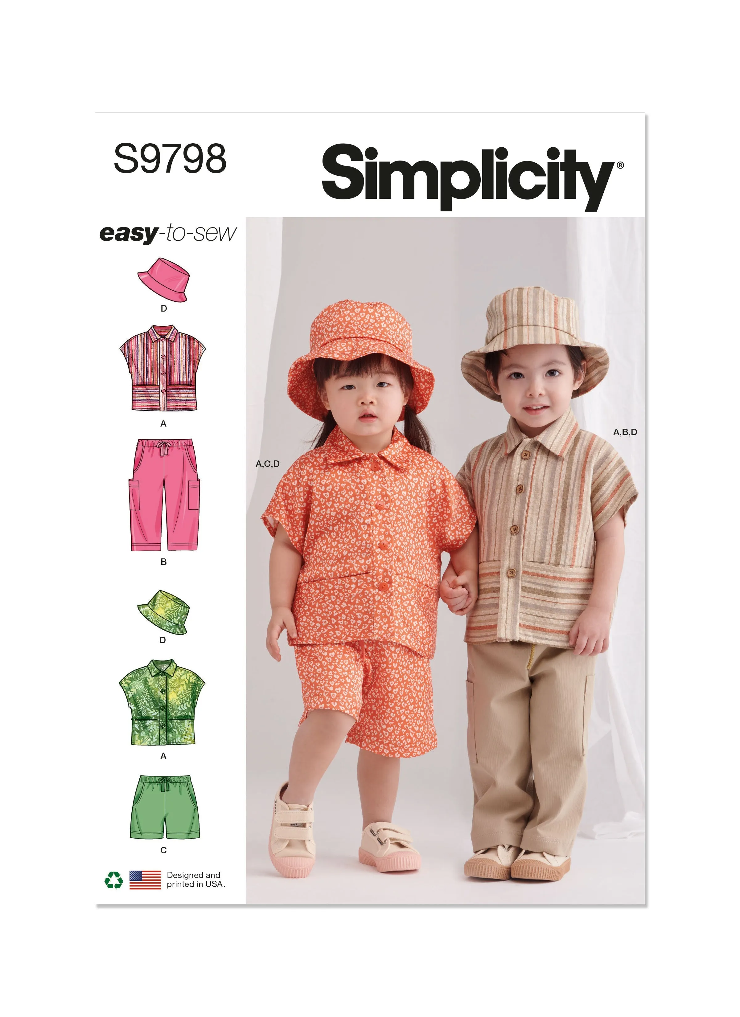 Simplicity sewing pattern 9798 Toddlers' Top, Pants, Shorts and Hat