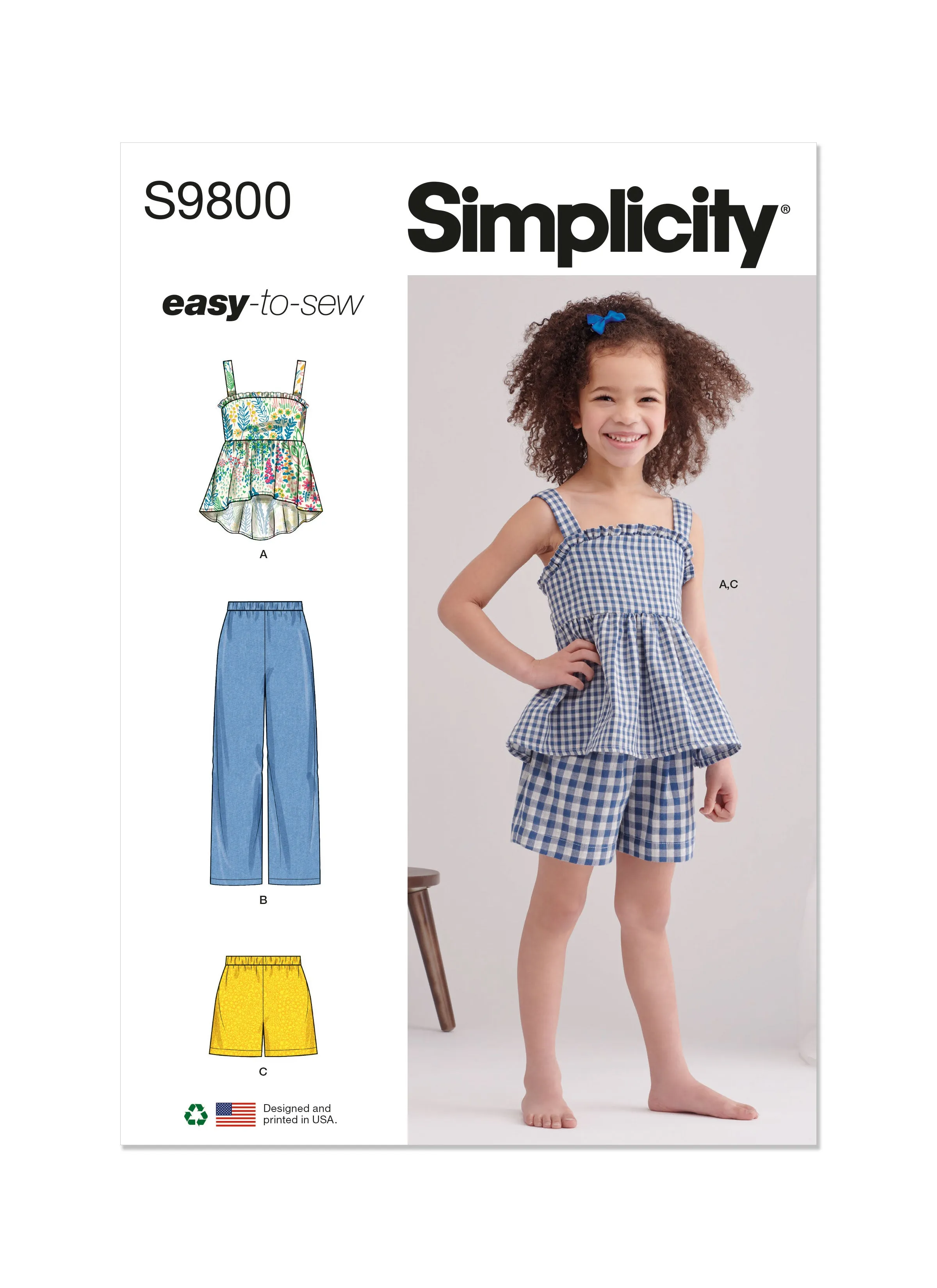 Simplicity sewing pattern 9800 Children's Top, Pants and Shorts