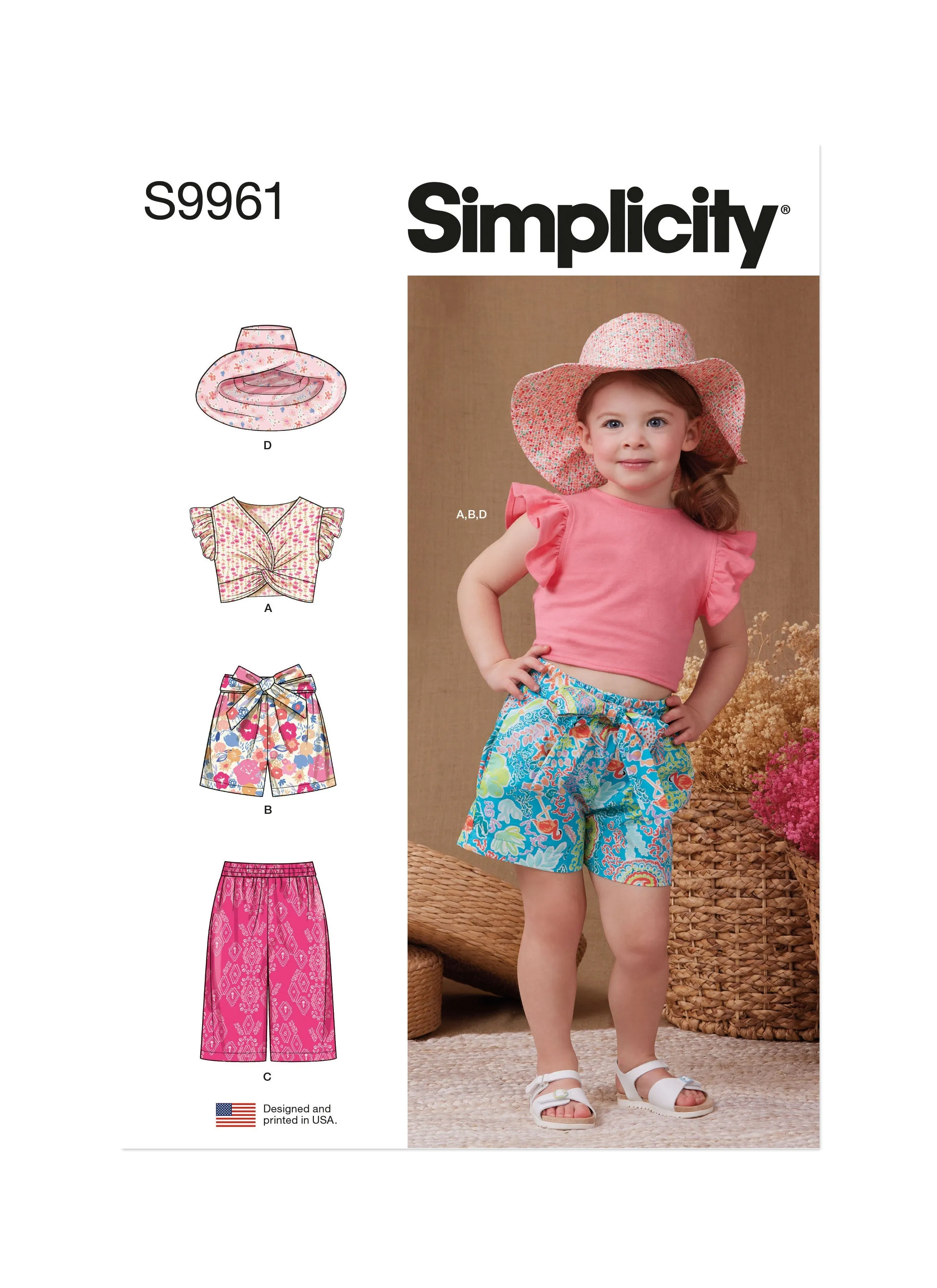 Simplicity Sewing Pattern 9961 Toddlers' Shorts, Pants, Hat and Top