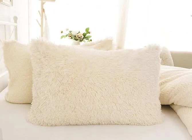 Solid Creamy White Soft Luxury 4-Piece Fluffy Bedding Sets/Duvet Cover