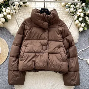 Stand Collar Zipped Puffy Jacket