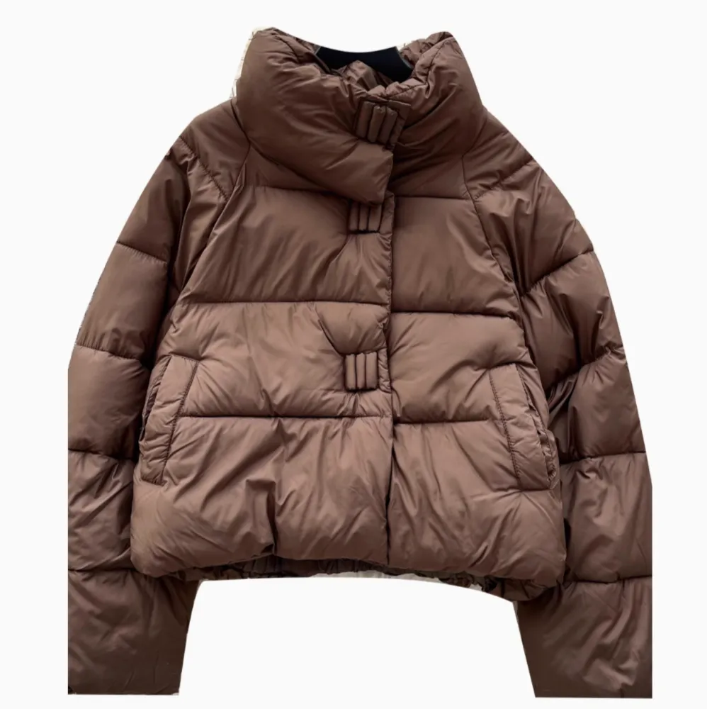 Stand Collar Zipped Puffy Jacket