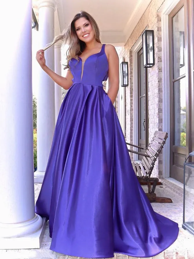 Straps Long A-line Satin Prom Dresses, Simple Elegant Prom Dresses, 2021 Prom Dresses