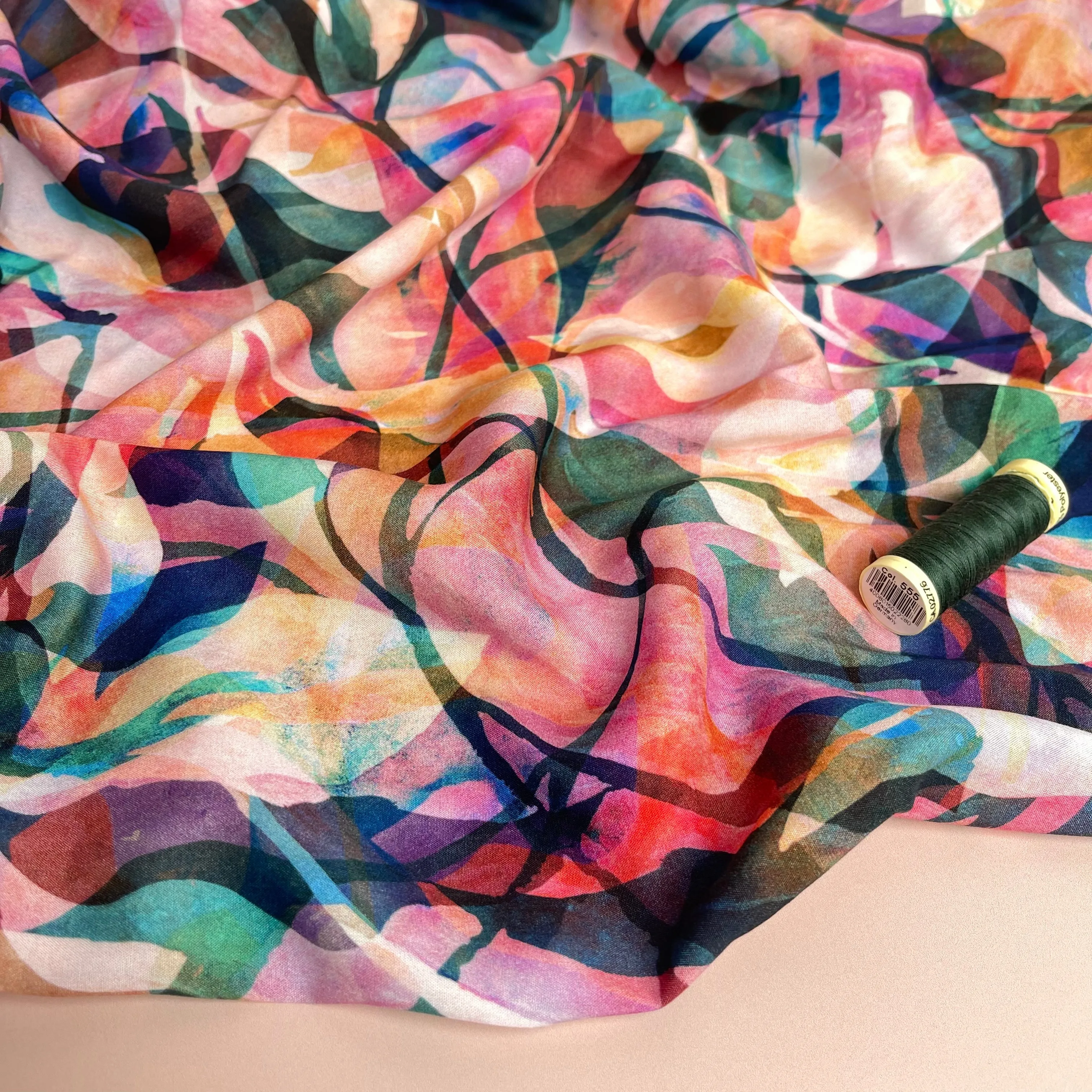 Summer Party - Painted Foliage Forest Viscose Fabric