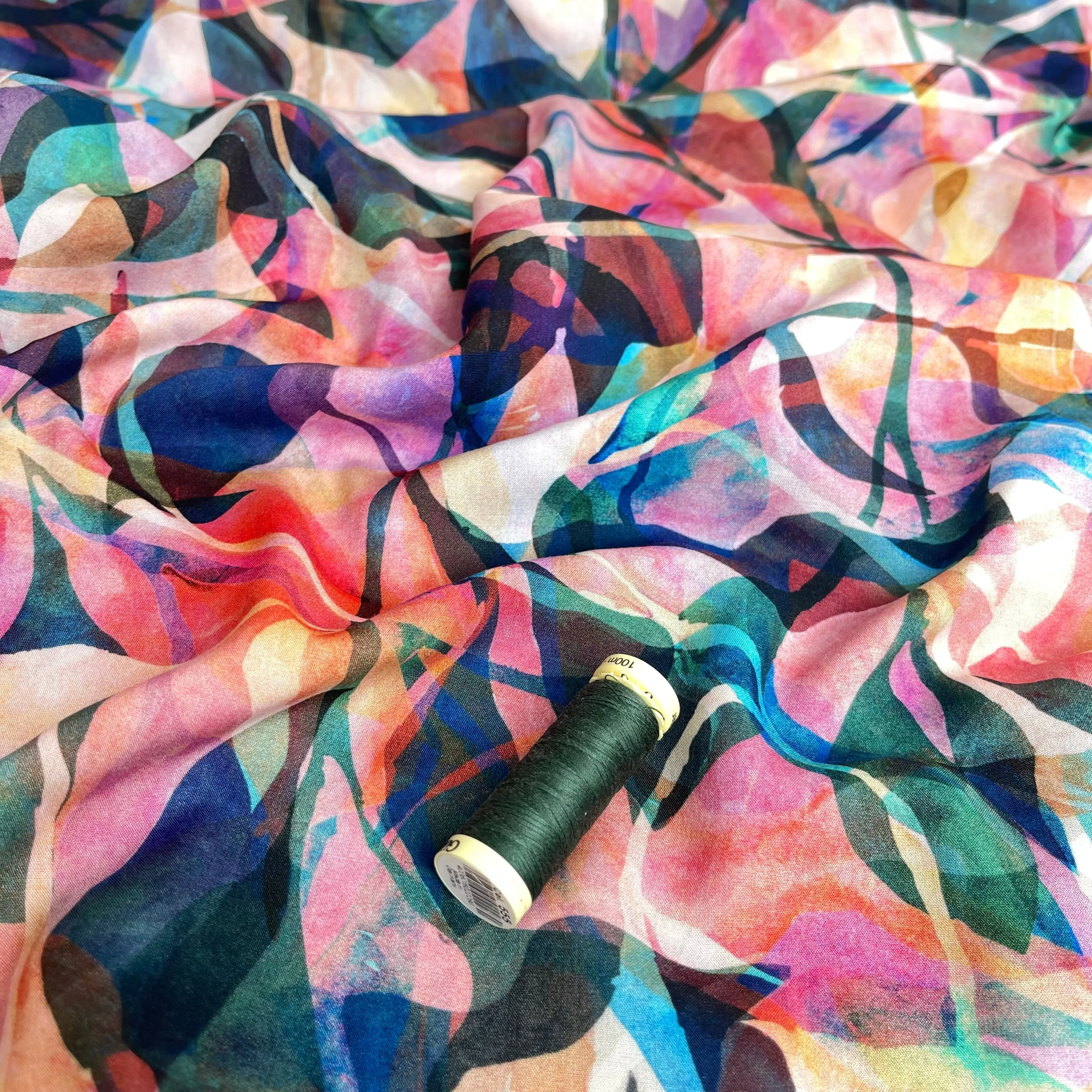 Summer Party - Painted Foliage Forest Viscose Fabric