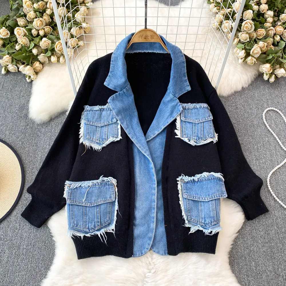 Thermal Denim Knitted Patchwork Jacket