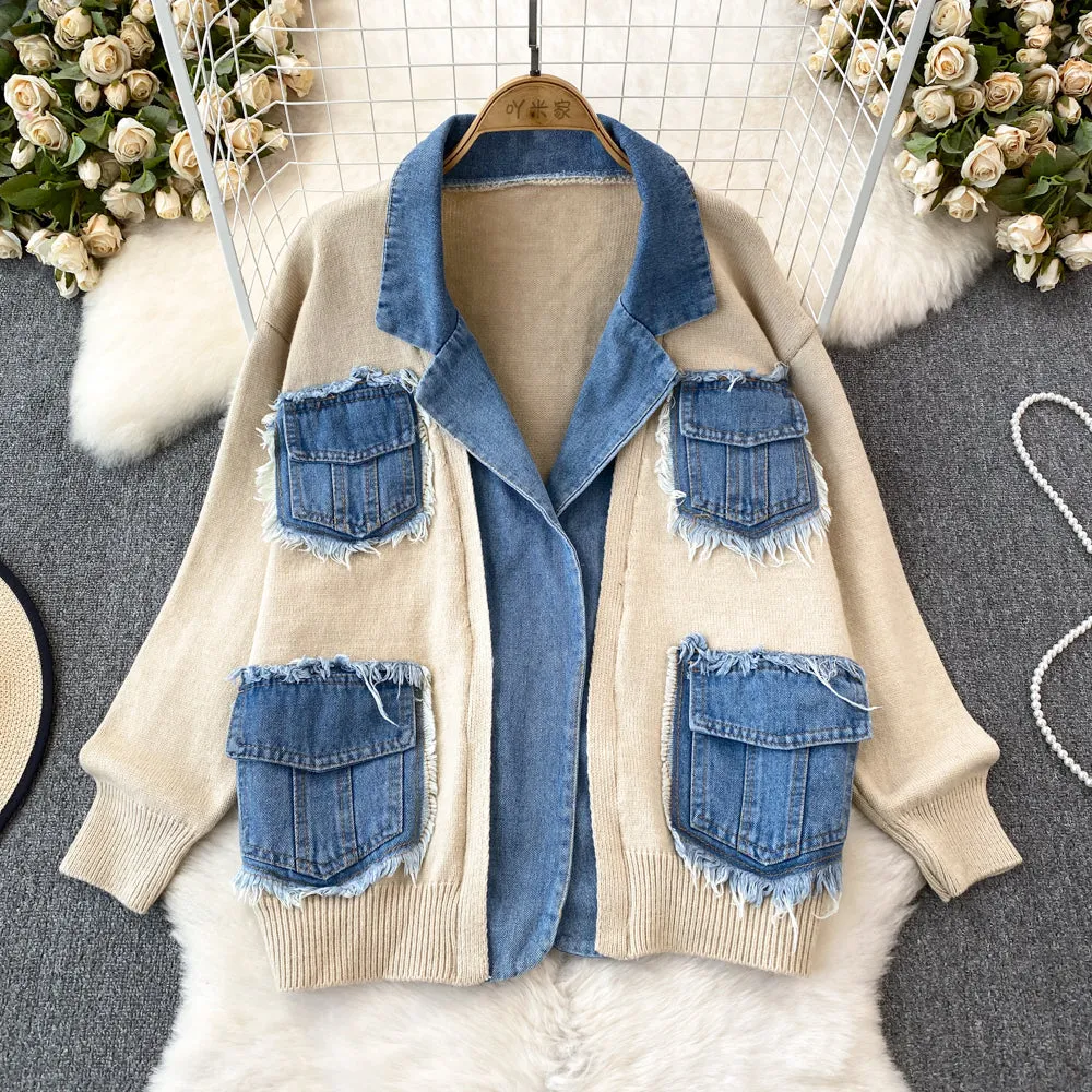 Thermal Denim Knitted Patchwork Jacket