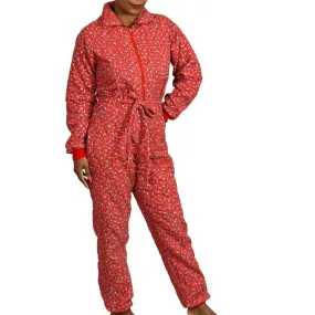 Vintage Quilted Jumpsuit Pajamas Loungewear Red Floral Calico GCaserotti Size XS