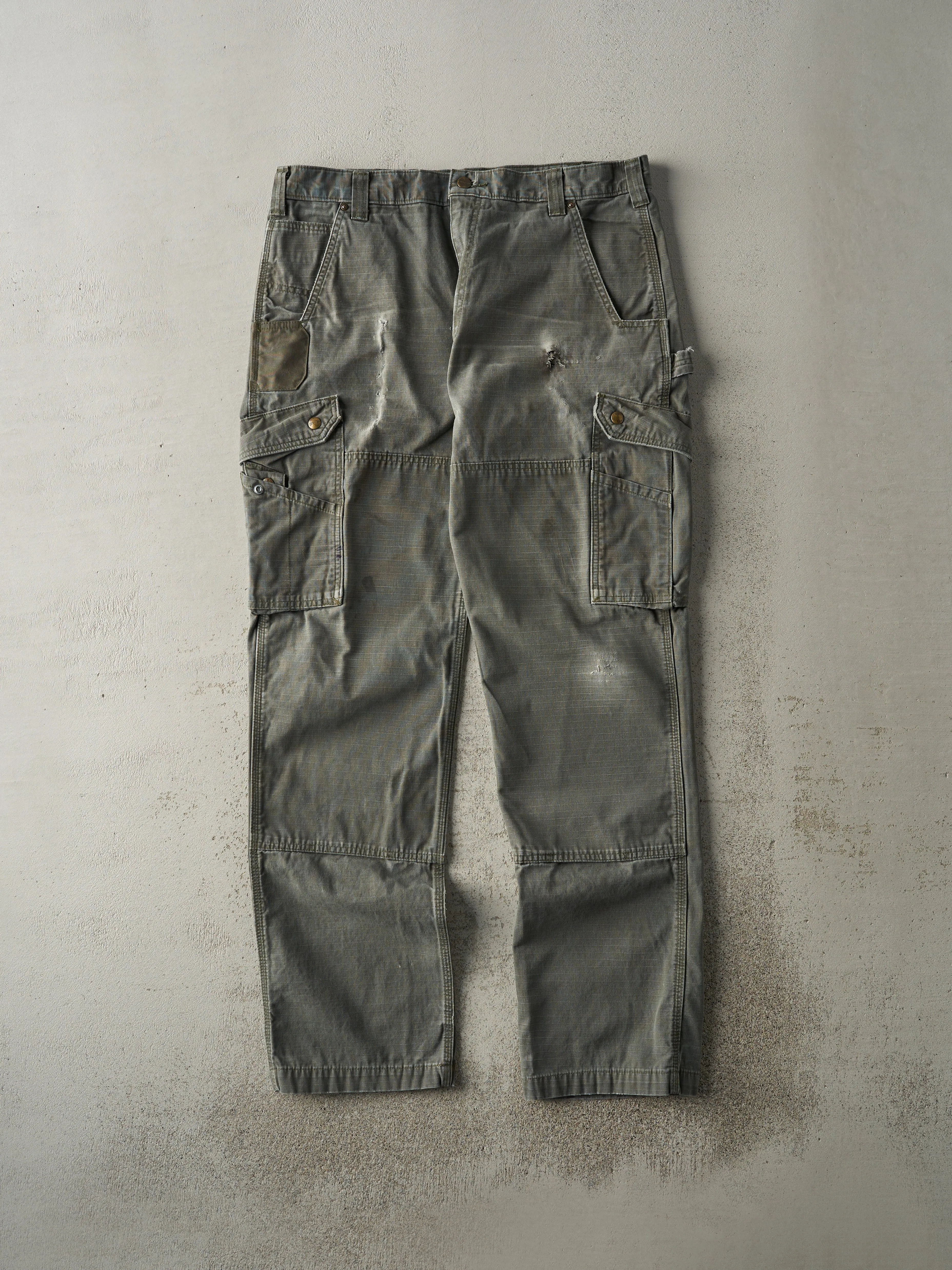 Vintage Y2K Green Relaxed Fit Ripstop Carhartt Double Knee Cargo Pants (35.5x33.5)