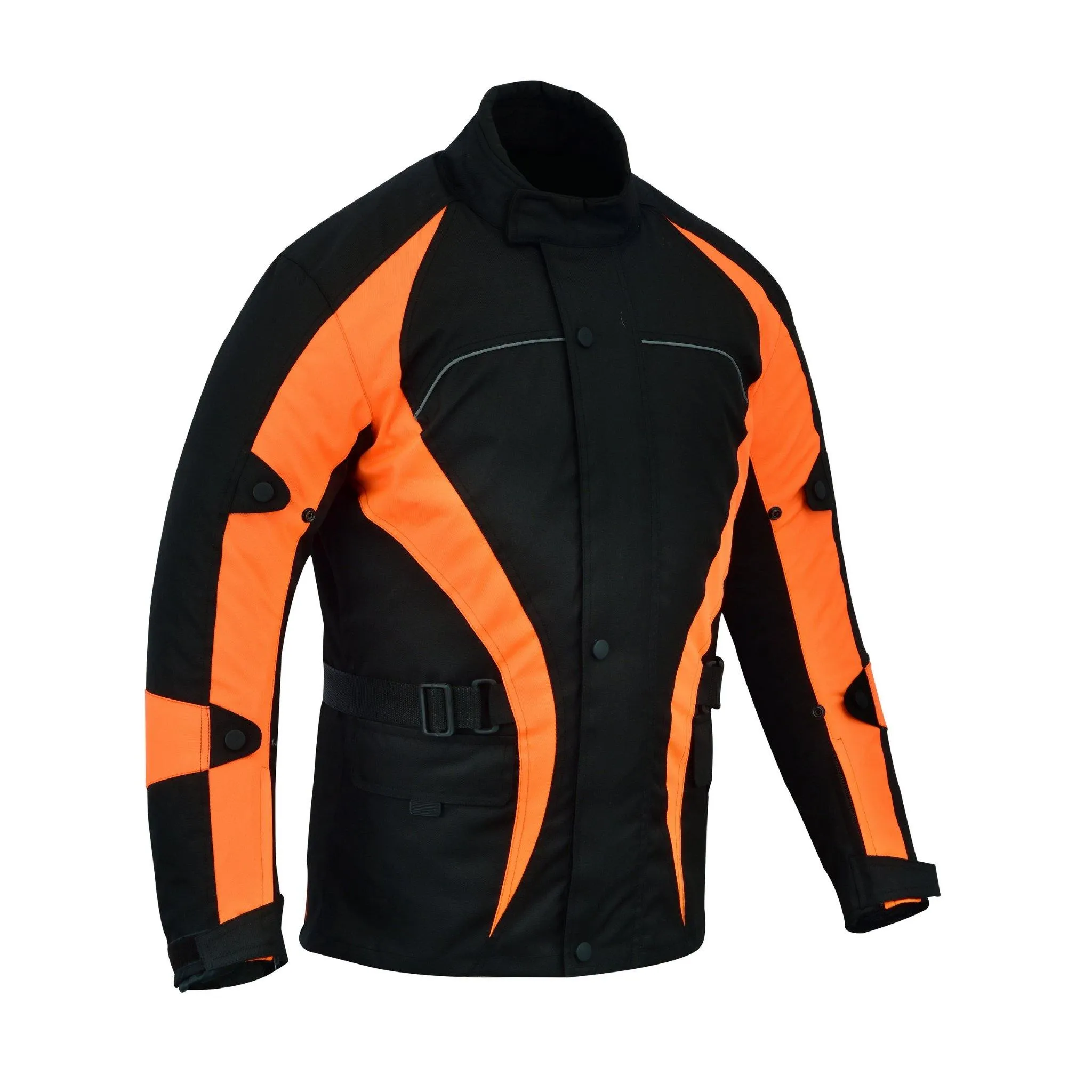 Warrior Gears® Hi Vis Bulls Motorcycle Jacket Men's Waterproof - Black/Orange