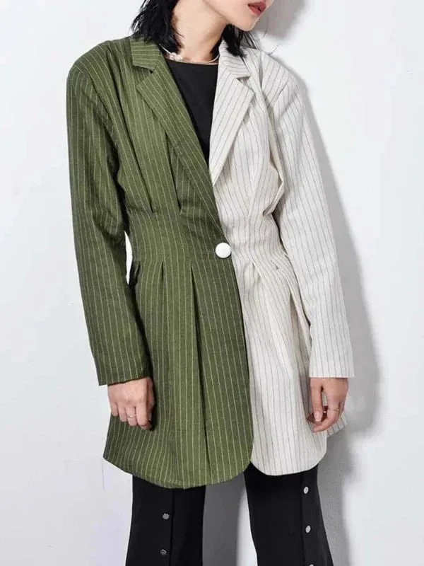 Wenkouban-Winter outfits Christmas Striped Two Tone Single Button Suit Jacket