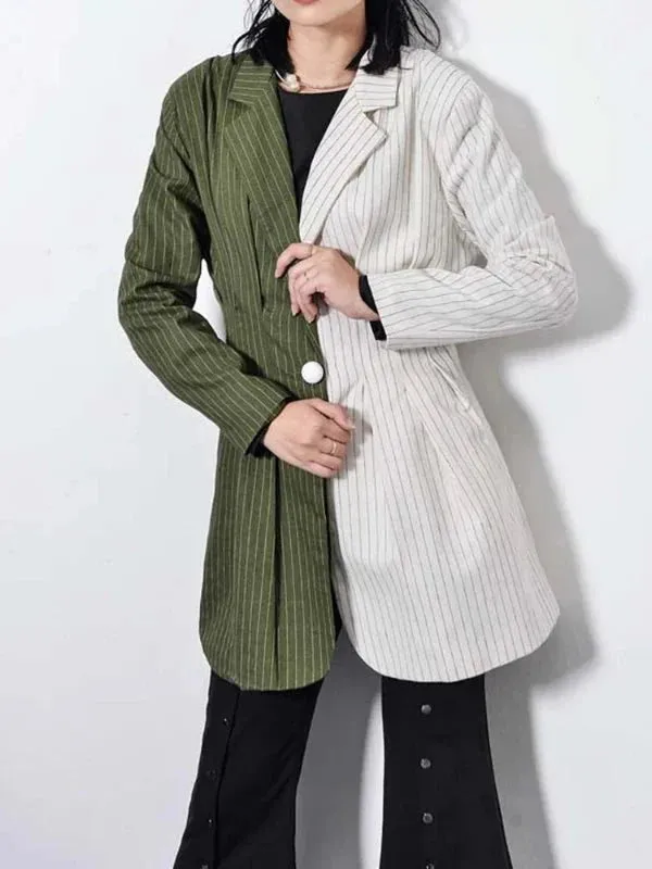 Wenkouban-Winter outfits Christmas Striped Two Tone Single Button Suit Jacket