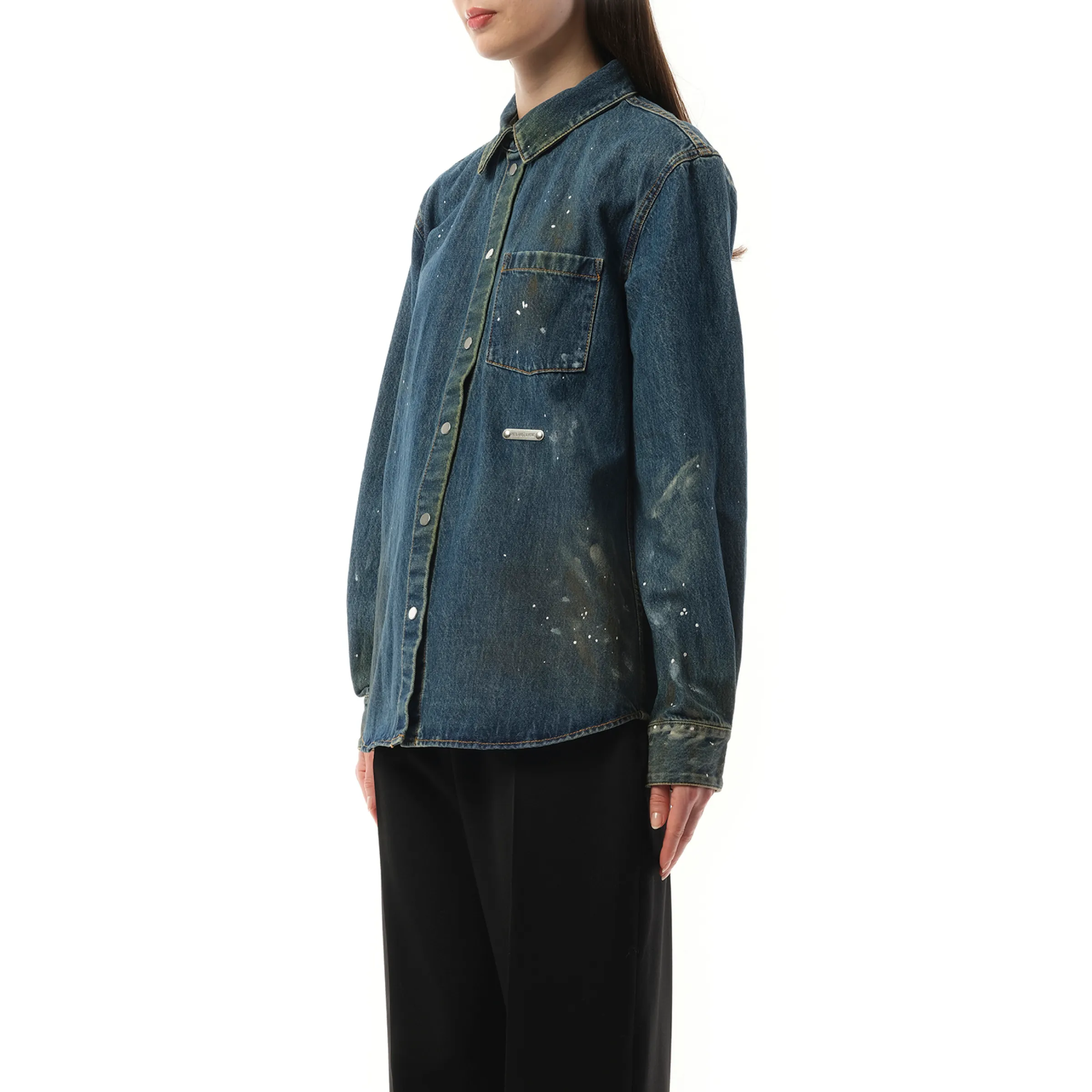 Women Painted Denim Shirt in Mid Indigo