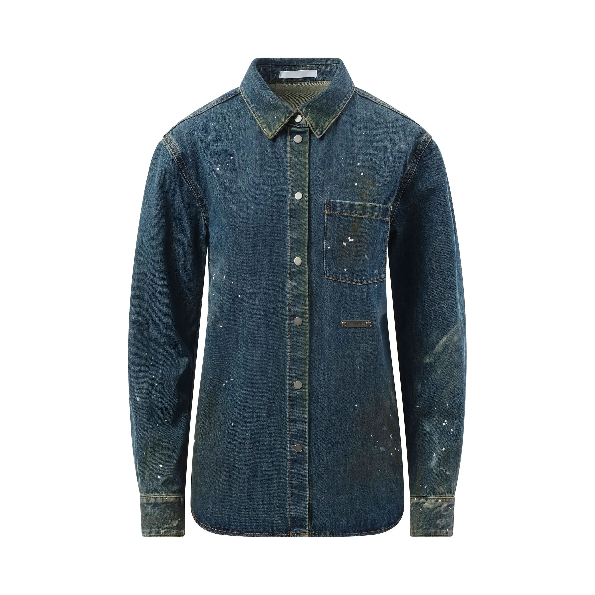 Women Painted Denim Shirt in Mid Indigo